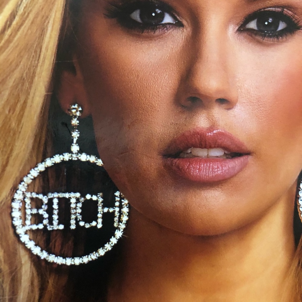 Bitch Earring Rhinestone 2” Chandelier